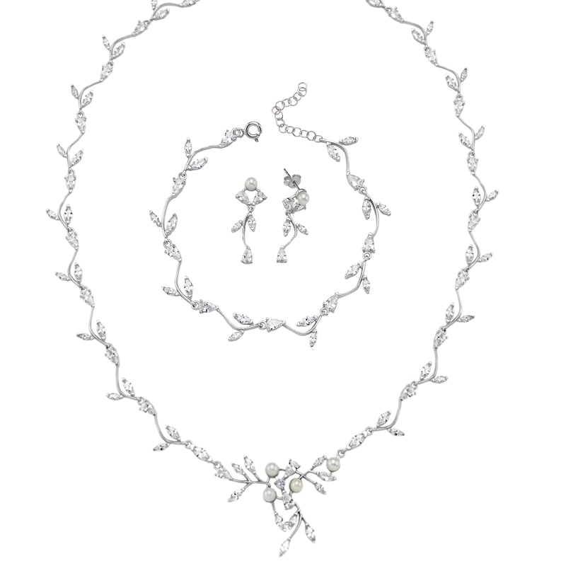 Pırlanta Montür Full Taşlı Aşk Masalı Gümüş Su Yolu Set