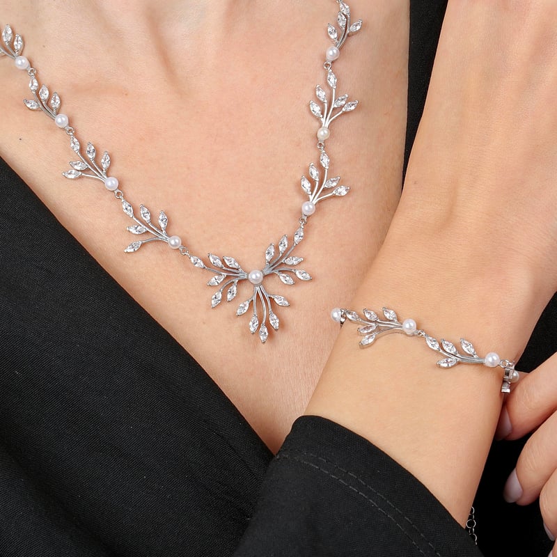 Pırlanta Montür Full Taşlı Bağlılık Buketi Gümüş Su Yolu Set