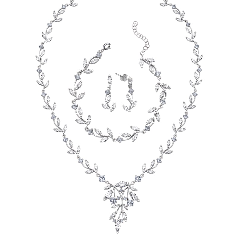 Pırlanta Montür Full Taşlı Masal Bestesi Gümüş Su Yolu Set