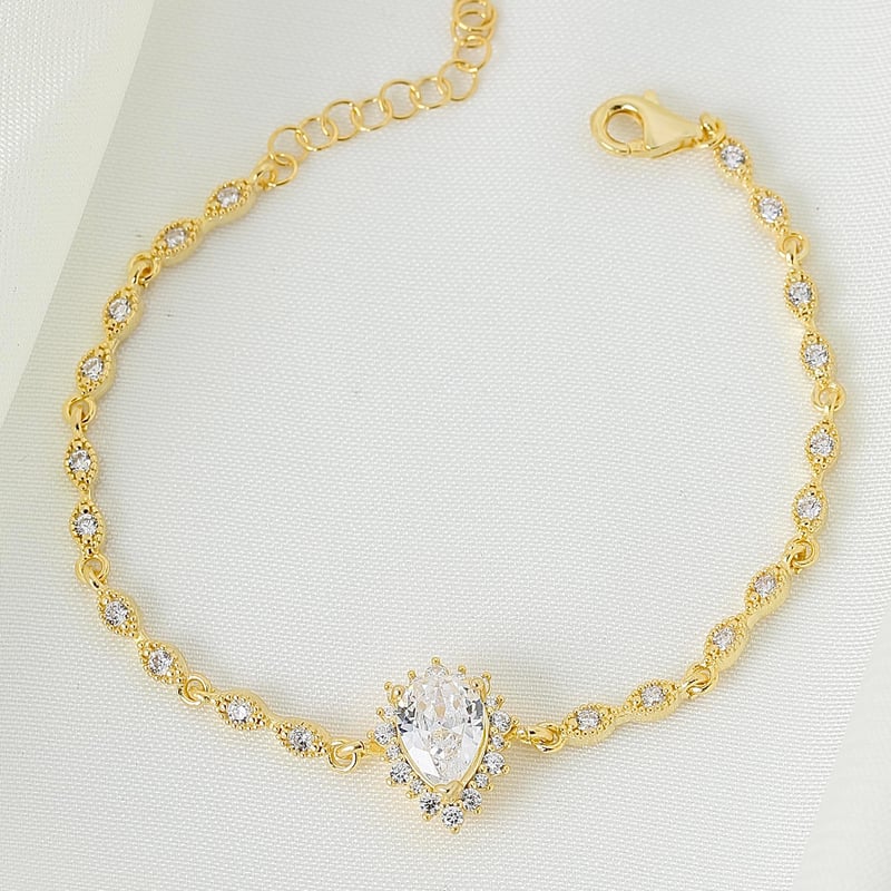 Pırlanta Montür Gold Renk Prenses Işıltısı Gümüş Bileklik