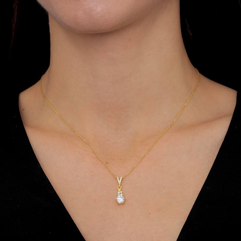 Pırlanta Montür Gold Renk Prenses Masalı Gümüş Kolye