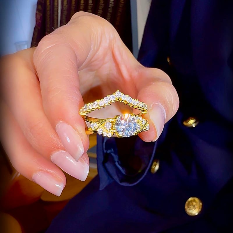 Pırlanta Montür Gold Renk Prenses Masalı Tween Gümüş Yüzük