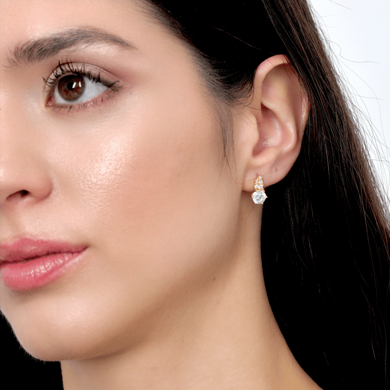 Pırlanta Montür Gold Renk Prenses Masalı Gümüş Küpe