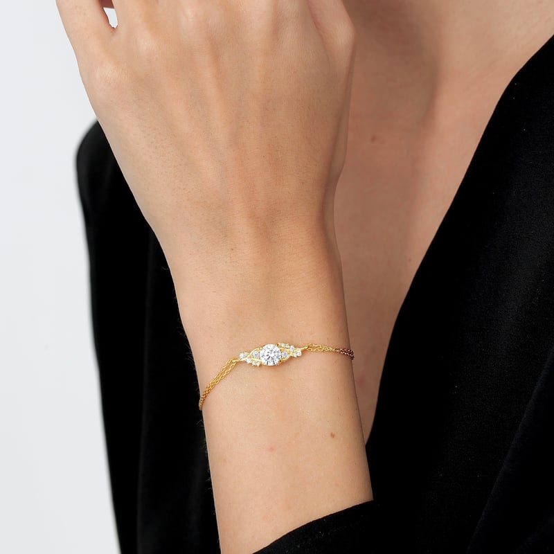 Pırlanta Montür Gold Renk Prensesin Düşü Gümüş Bileklik