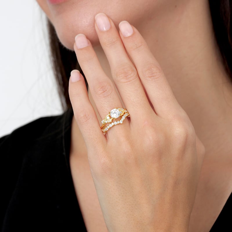 Pırlanta Montür Gold Renk Prensesin Düşü Tween Gümüş Yüzük