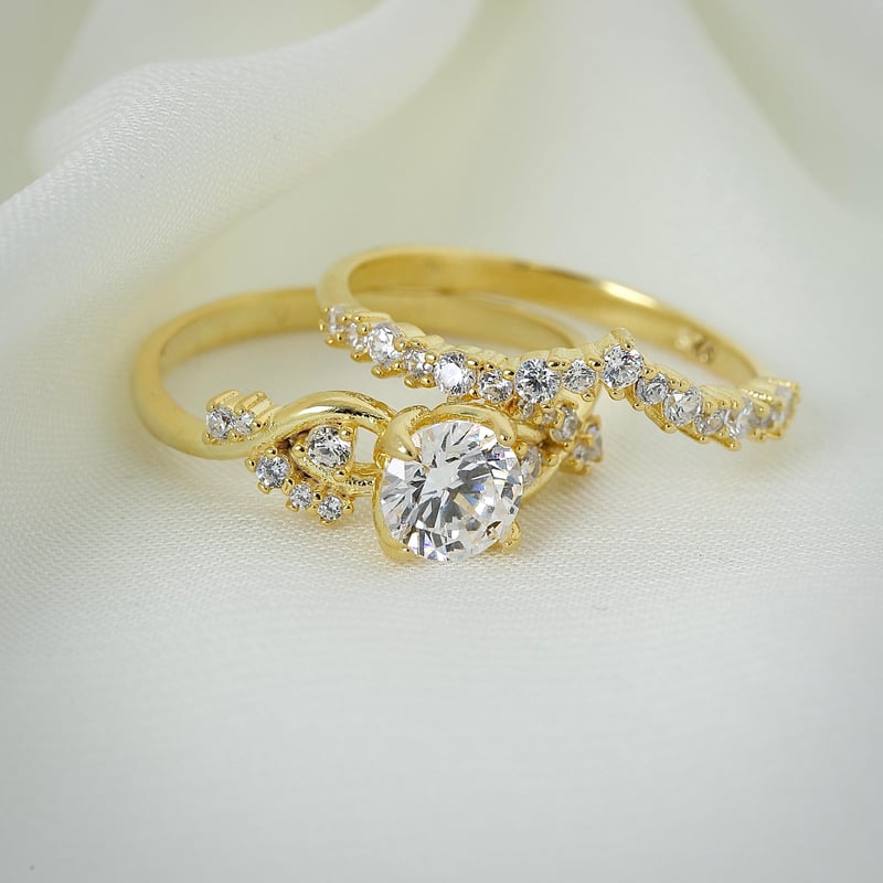 Pırlanta Montür Gold Renk Prensesin Düşü Tween Gümüş Yüzük