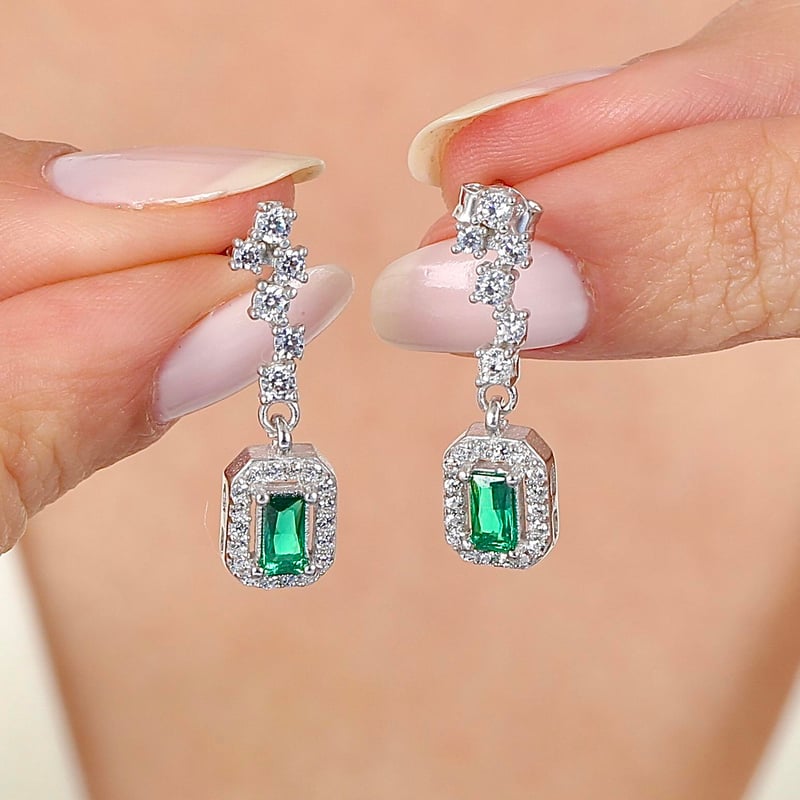 Pırlanta Montür Işıltılı Emerald Sentetik Zümrüt Üçlü Gümüş Set