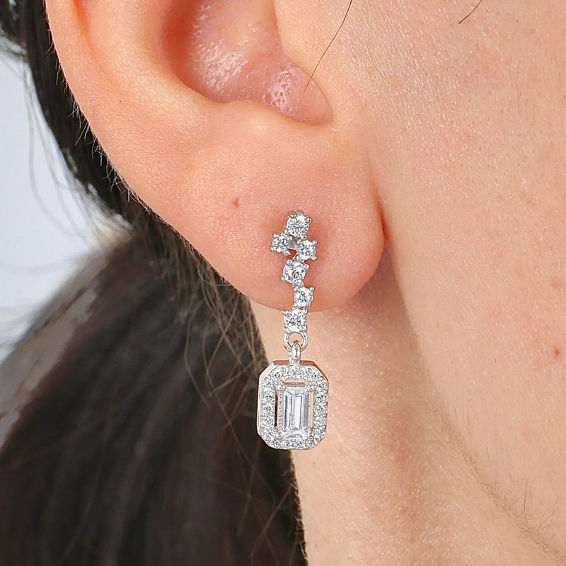 Pırlanta Montür Işıltılı Emerald Üçlü Gümüş Set