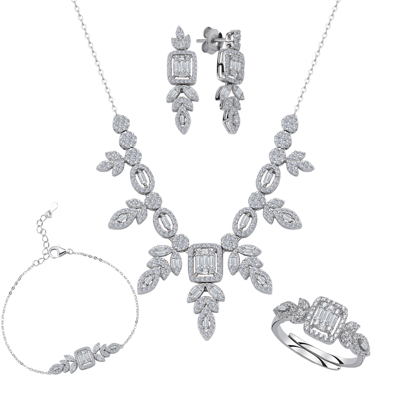 Pırlanta Montür Kare Baget Işıltısı Gümüş Mini Set