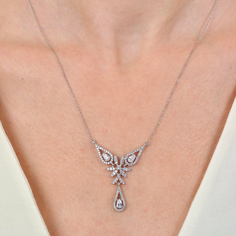 Pırlanta Montür Mini Tutkulu Damlalar Gümüş Üçlü Set