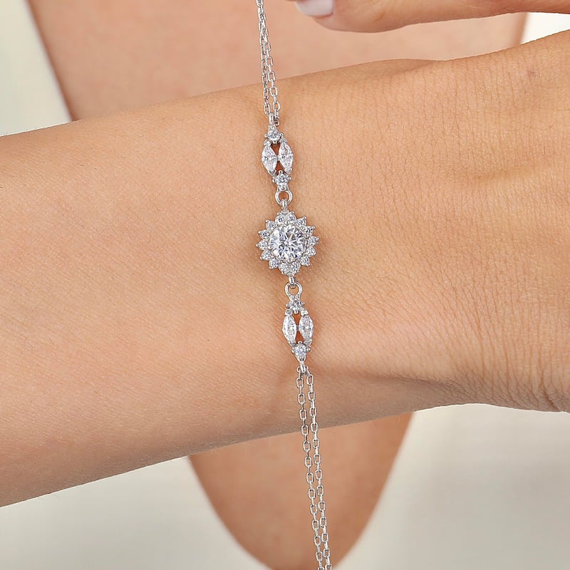 Pırlanta Montür Mutluluk Güneşi Gümüş Bileklik