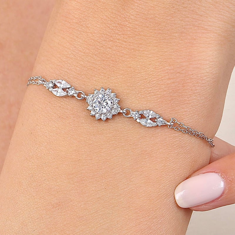 Pırlanta Montür Mutluluk Güneşi Gümüş Bileklik