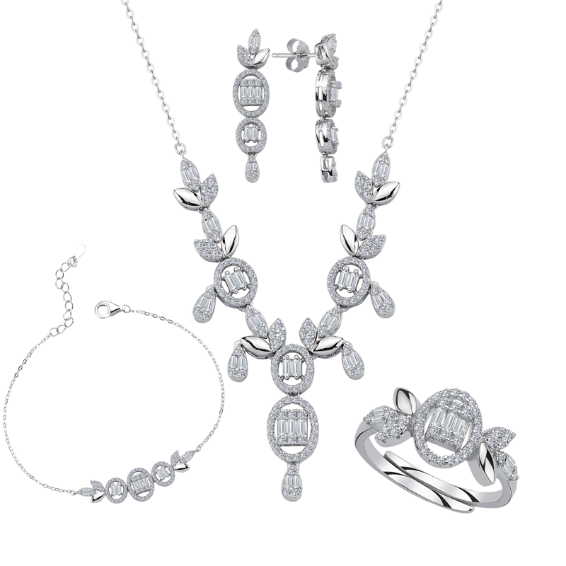 Pırlanta Montür Oval Bagetler Gümüş Mini Set