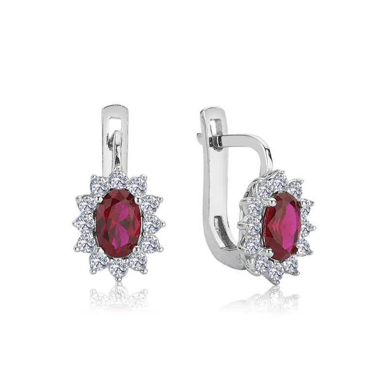 Pırlanta Montur Sentetik Oval Yakut İtalyan Kilit Gümüş Küpe