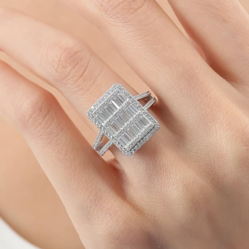 Pırlanta Montür Tutkulu Bagetler Gümüş Yüzük