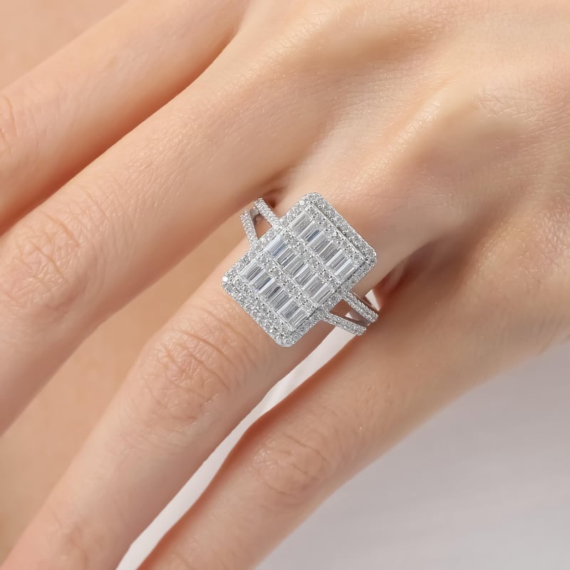 Pırlanta Montür Tutkulu Bagetler Gümüş Yüzük