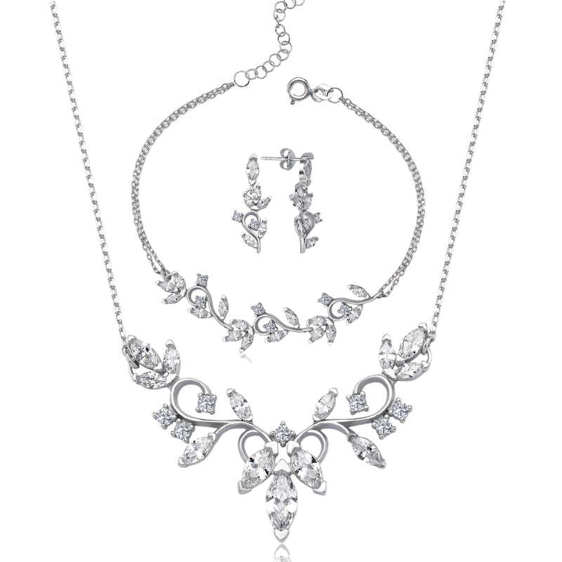 Pırlanta Montür Zarif Aşk Bestesi Gümüş Su Yolu Set