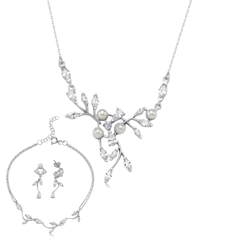 Pırlanta Montür Zarif Aşk Masalı Gümüş Su Yolu Set