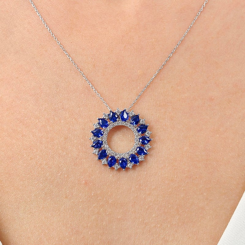 Safir Taşlı Okyanus Güneşi Gümüş Kolye