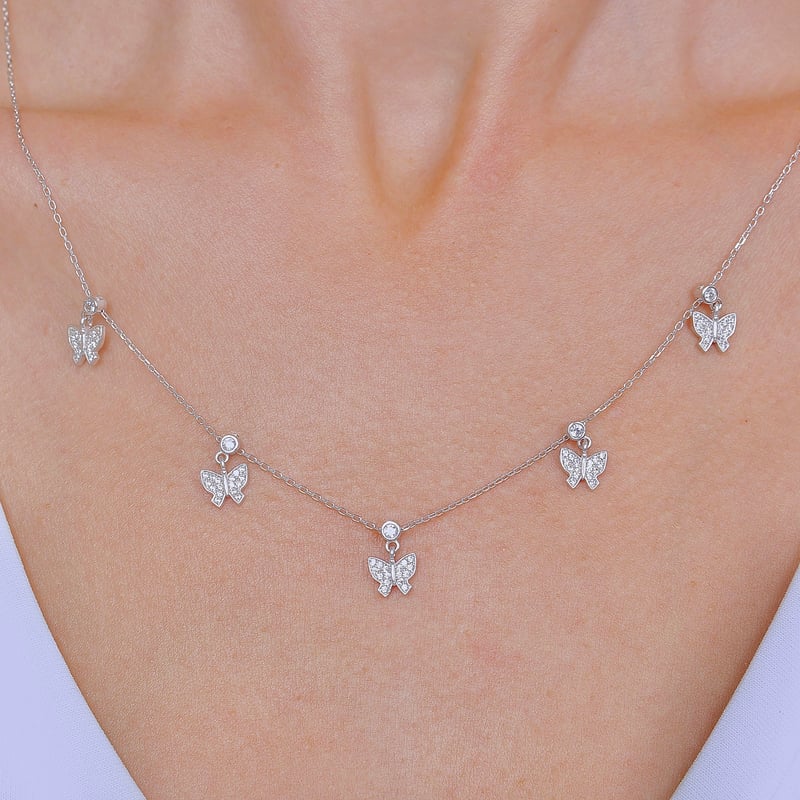 Sevgi Kelebeği Choker Gümüş Şans Kolye