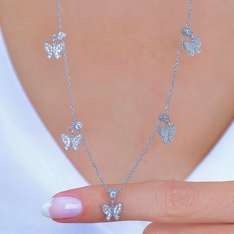 Sevgi Kelebeği Choker Gümüş Şans Kolye