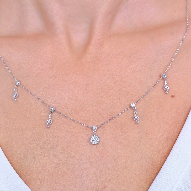 Sol Anahtarı Choker Gümüş Şans Kolye