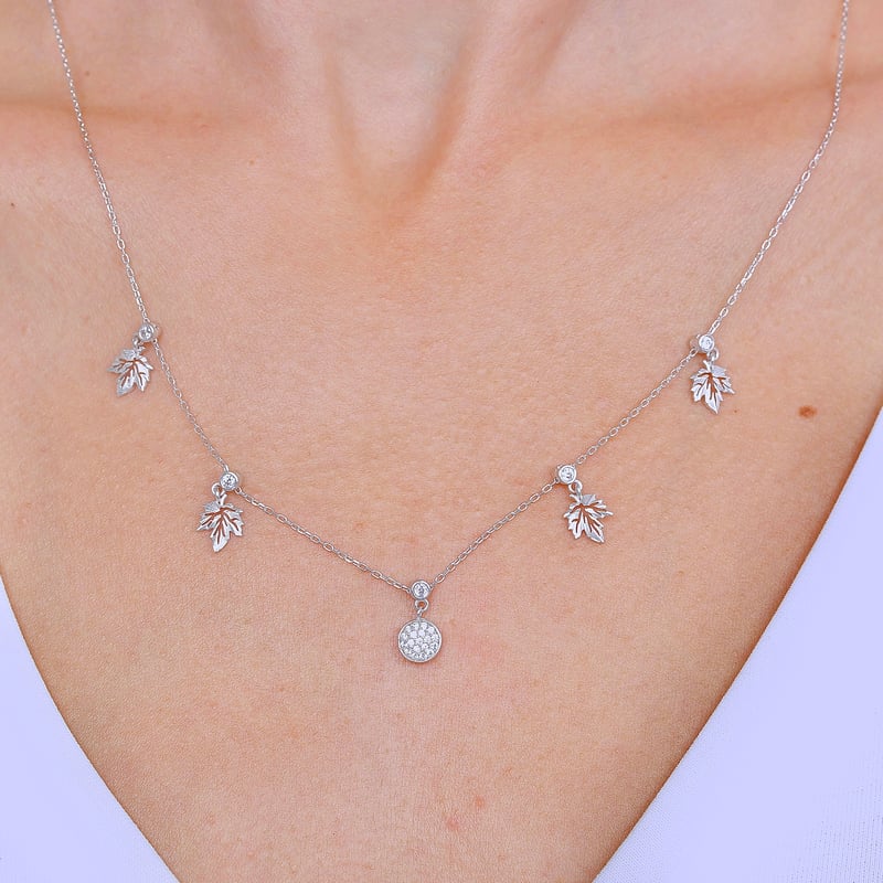 Sonbahar Yaprakları Choker Gümüş Şans Kolye