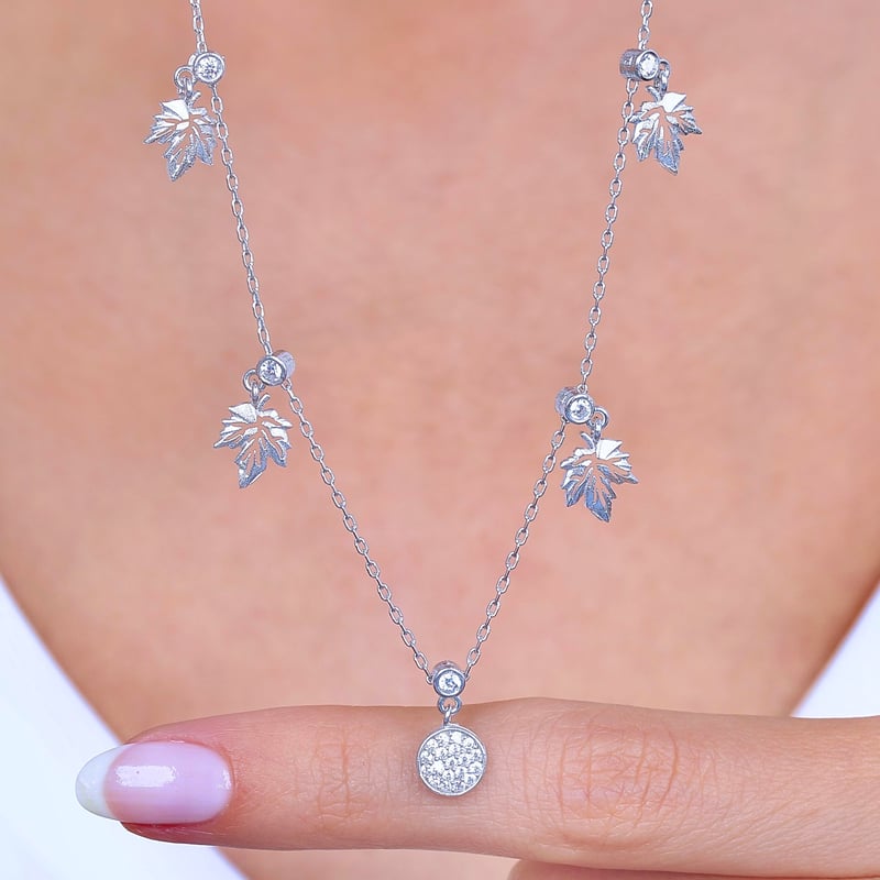 Sonbahar Yaprakları Choker Gümüş Şans Kolye