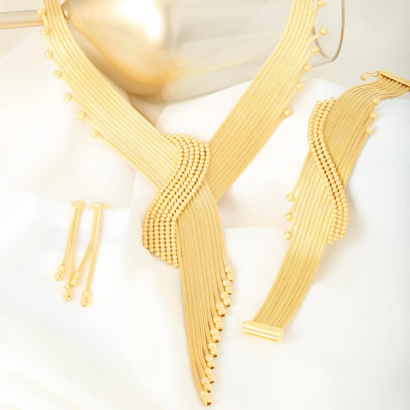 Sonsuz Bağlılık Kalze Örgü Altın Kaplama Gümüş Takı Seti