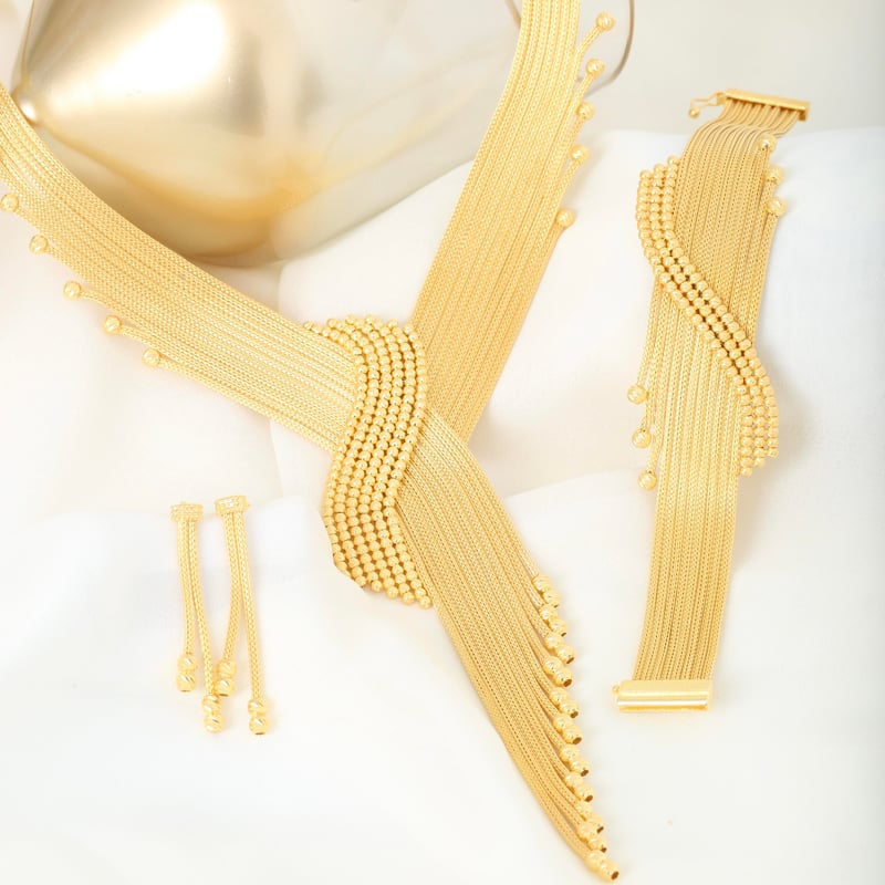 Sonsuz Bağlılık Kalze Örgü Altın Kaplama Gümüş Takı Seti