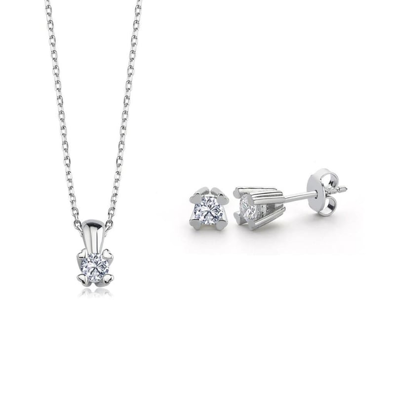 Swarovski Zirconia 0.60 Karat Kalp Tırnak Tektaş İkili Gümüş Set