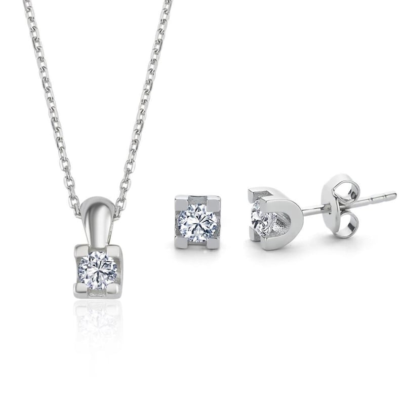 Swarovski Zirconia 0.60 Karat U Model Tektaş İkili Gümüş Set