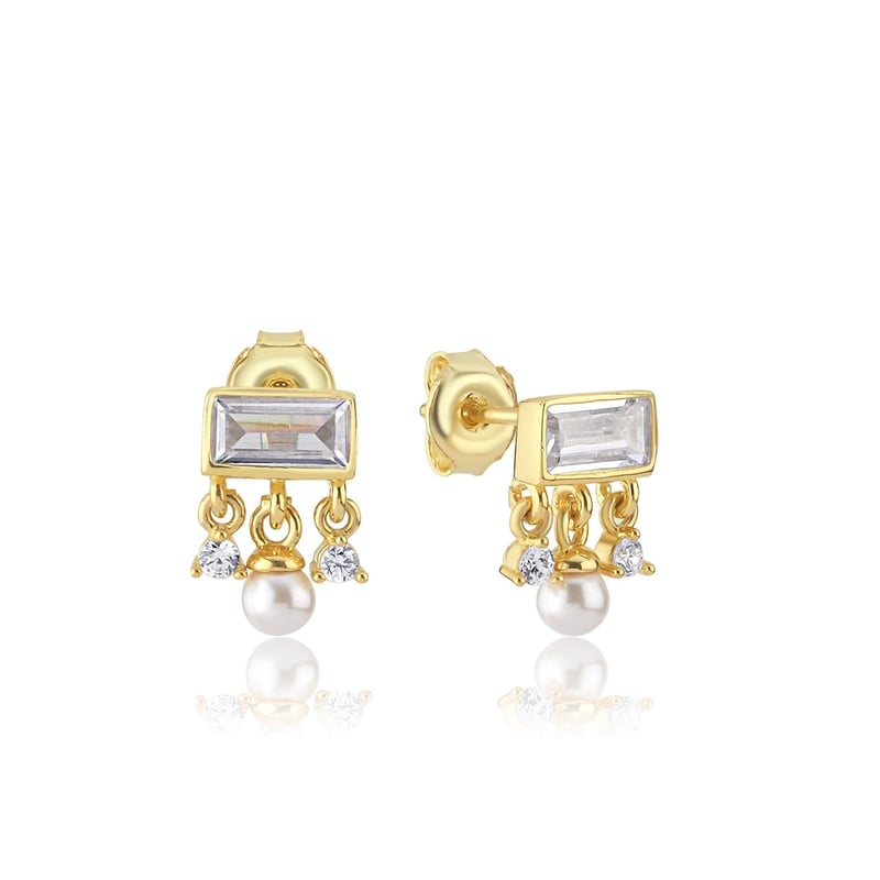 Trend Tasarım İncili Baget Rüyası Gold Renk Gümüş Küpe