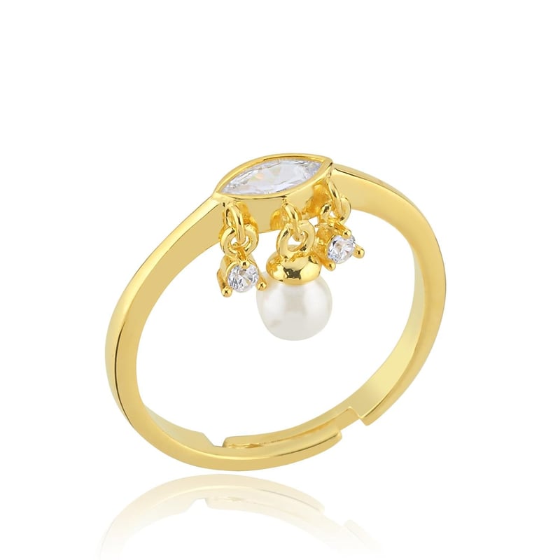 Trend Tasarım İncili Markiz Rüyası Gold Renk Gümüş Yüzük