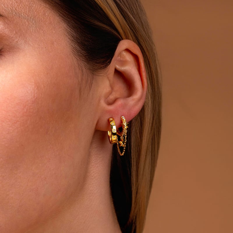 Trend Tasarım Işıltılı Noktalar Gold Renk Gümüş Küpe