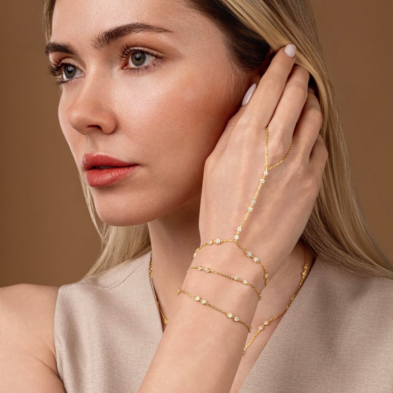 Trend Tasarım Parıltılı Diyagonal Gold Renk Gümüş Bileklik