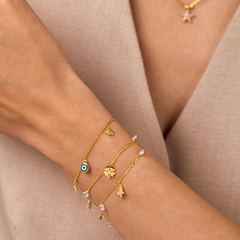 Trend Tasarım Şans Rüyası Mineli Nazar Gold Renk Gümüş Bileklik