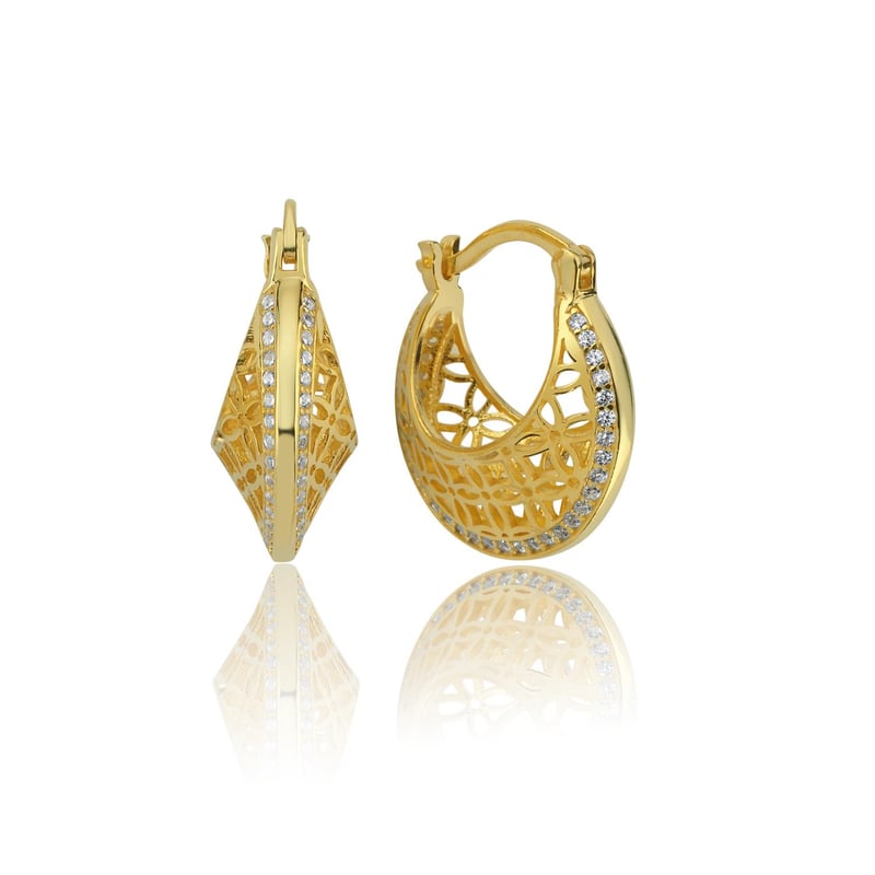 Trend Tasarım Saray Işıltısı Gold Renk Gümüş Küpe