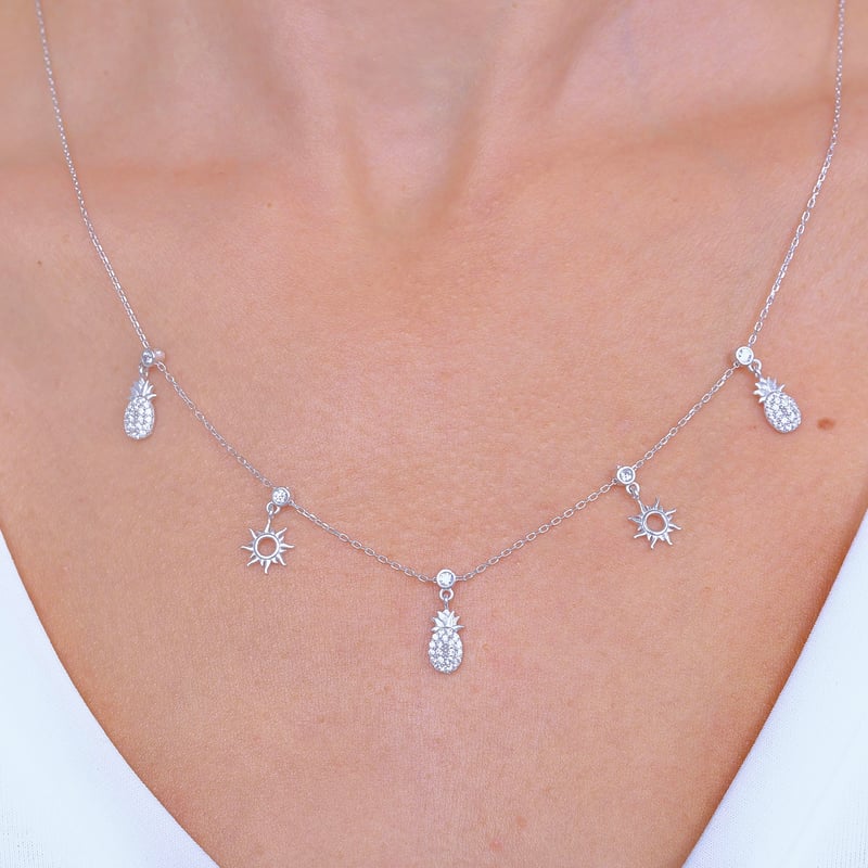 Tropikal Işıltı Choker Gümüş Şans Kolye
