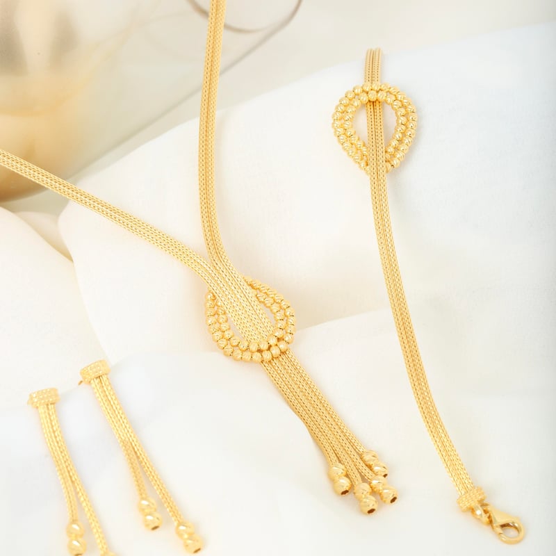 Tutku Seli Kalze Örgü Altın Kaplama Gümüş Takı Seti