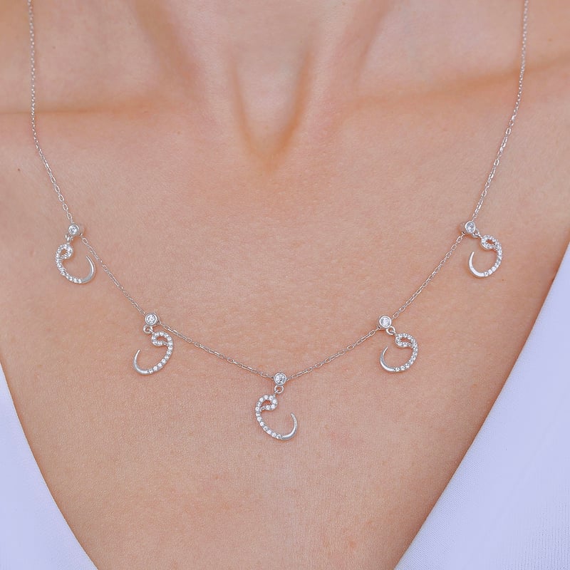 Vav Zarafeti Choker Gümüş Şans Kolye