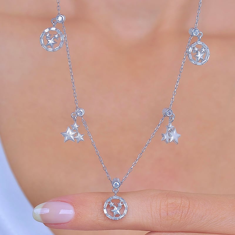 Yıldız Buluşması Choker Gümüş Şans Kolye