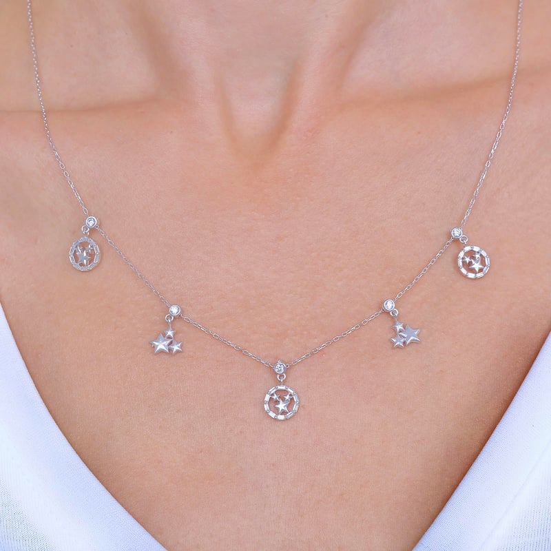 Yıldız Buluşması Choker Gümüş Şans Kolye