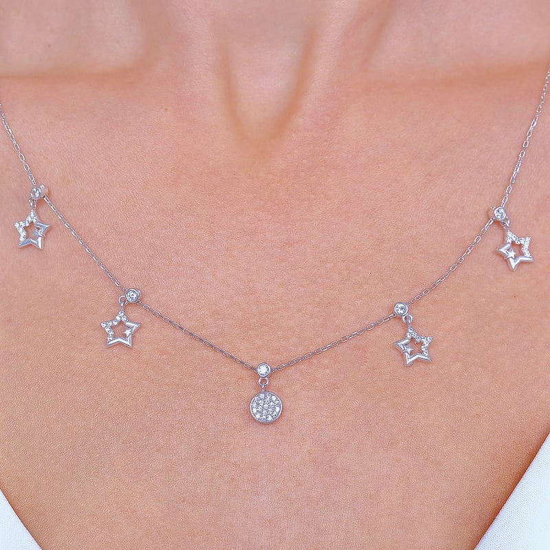Yıldızlı Gece Choker Gümüş Şans Kolye