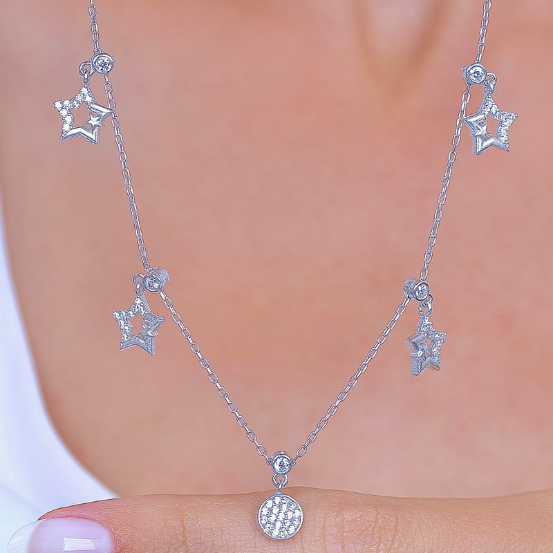 Yıldızlı Gece Choker Gümüş Şans Kolye