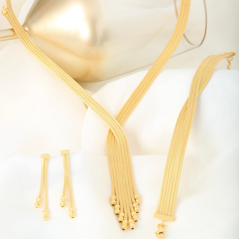 Zarafet Bağı Kalze Örgü Altın Kaplama Gümüş Takı Seti