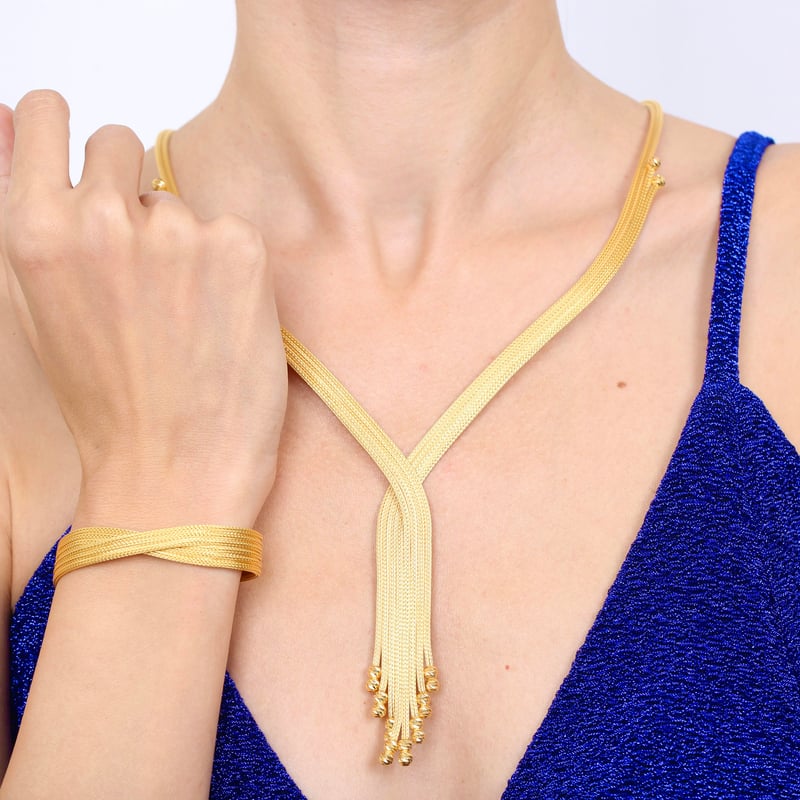 Zarafet Bağı Kalze Örgü Altın Kaplama Gümüş Takı Seti