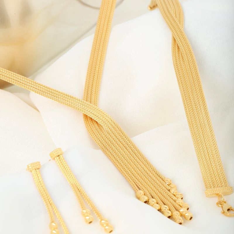 Zarafet Bağı Kalze Örgü Altın Kaplama Gümüş Takı Seti