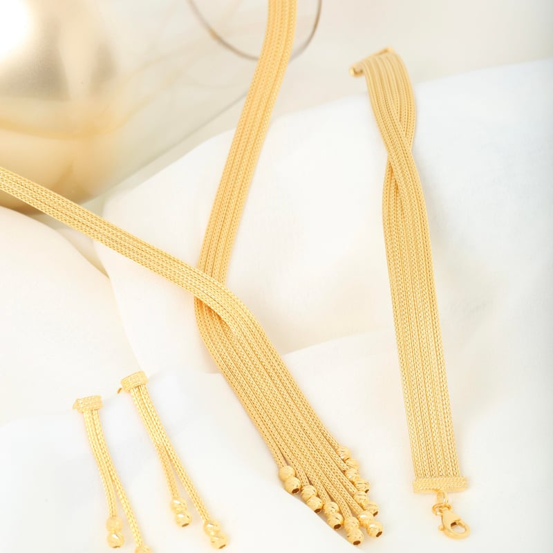 Zarafet Bağı Kalze Örgü Altın Kaplama Gümüş Takı Seti