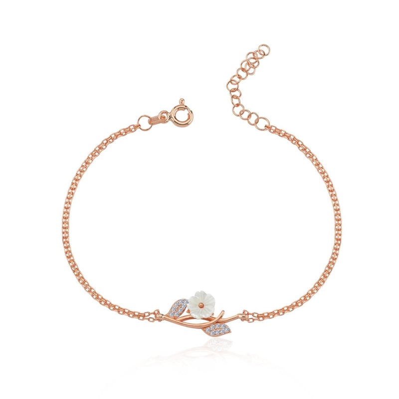 Zarif Manolya Çiçeği Bağı Rose Renk Gümüş Bileklik